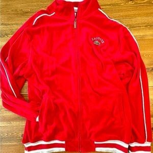 Vintage Lacoste 🐊 Velour | XL Sweatshirt - Track | Full Zip | Red